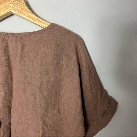 Filosofia 100% Linen Zoe Made in USA Loose fit top shirt Brown Size XS 323 - Picture 9 of 10